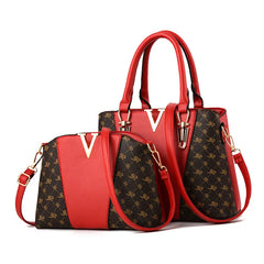 Women Leather Handbag and Shoulder Bag Set - Messenger Bag