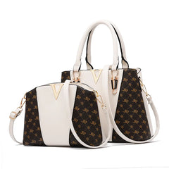 Women Leather Handbag and Shoulder Bag Set - Messenger Bag