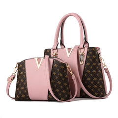 Women Leather Handbag and Shoulder Bag Set - Messenger Bag