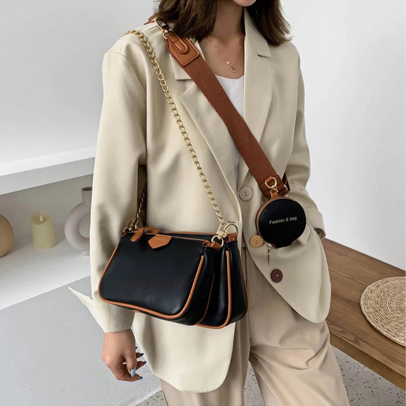 Women Shoulder Bags Wide Strap Crossbody Bag Lady Handbags
