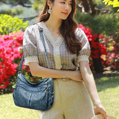 Vintage Washed Leather Shoulder Bag Crossbody Handbag