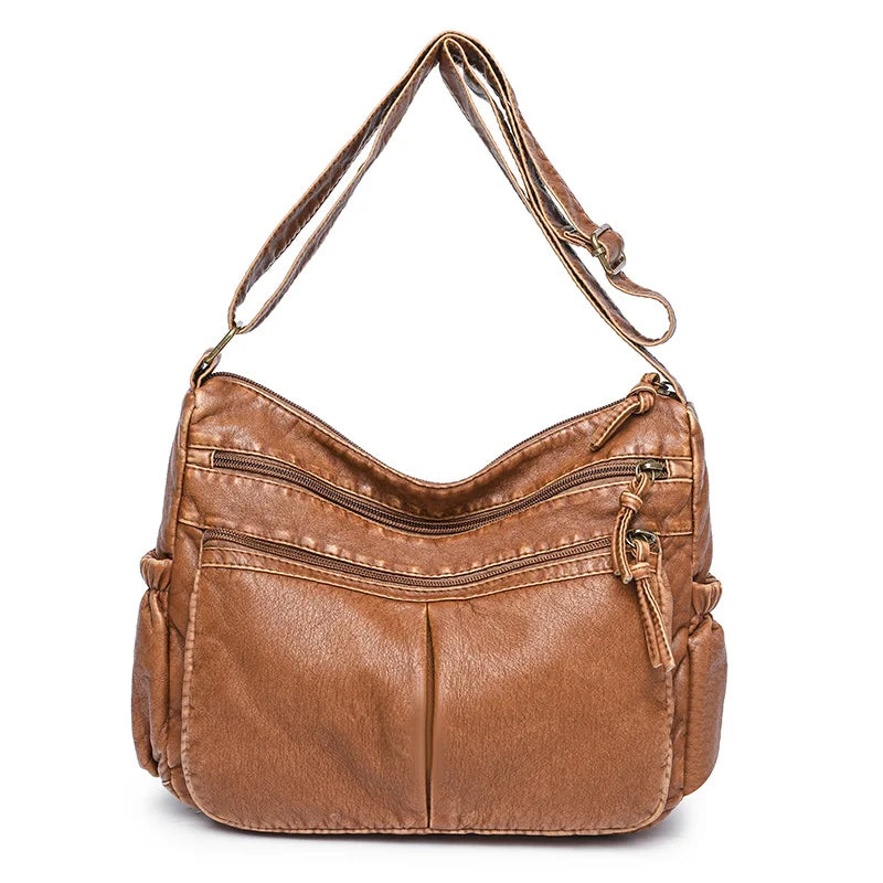 Women Washed Leather Shoulder Bag Vintage Handbags