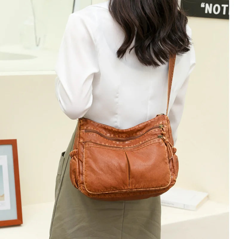 Women Washed Leather Shoulder Bag Vintage Handbags