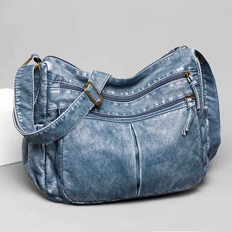Vintage Washed Leather Shoulder Bag Handbags Crossbody Classic Messenger Pack