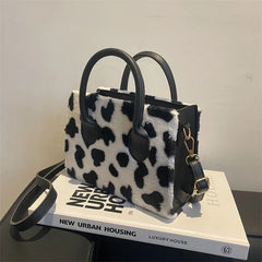 Women Shoulder Bag Plush Handbag Leopard Print Crossbody Winter Style