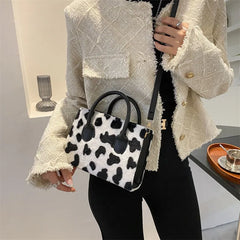 Women Shoulder Bag Plush Handbag Leopard Print Crossbody Winter Style