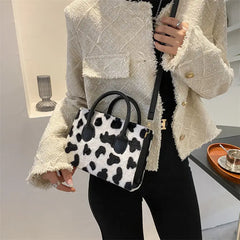 Women Shoulder Bag Plush Handbag Leopard Print Crossbody Winter Style