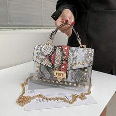 Women PVC Rivets Purses Clear Handbags Small Square Bags