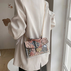 Women PVC Rivets Purses Clear Handbags Small Square Bags