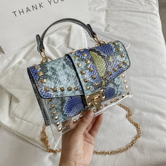 Women PVC Rivets Purses Clear Handbags Small Square Bags