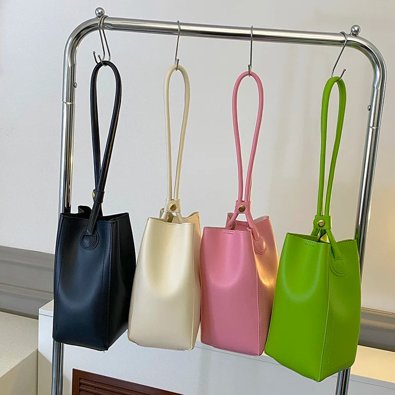 Barrel Shaped Tote Bag PU Leather Women's Handbag Solid Shoulder Bag