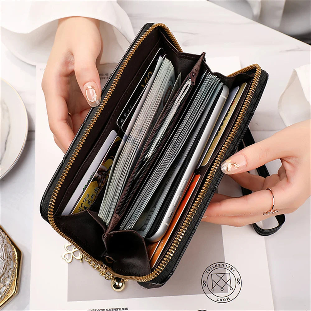 Leather Clutch Phone Bag Long Ladies Purse Wallets