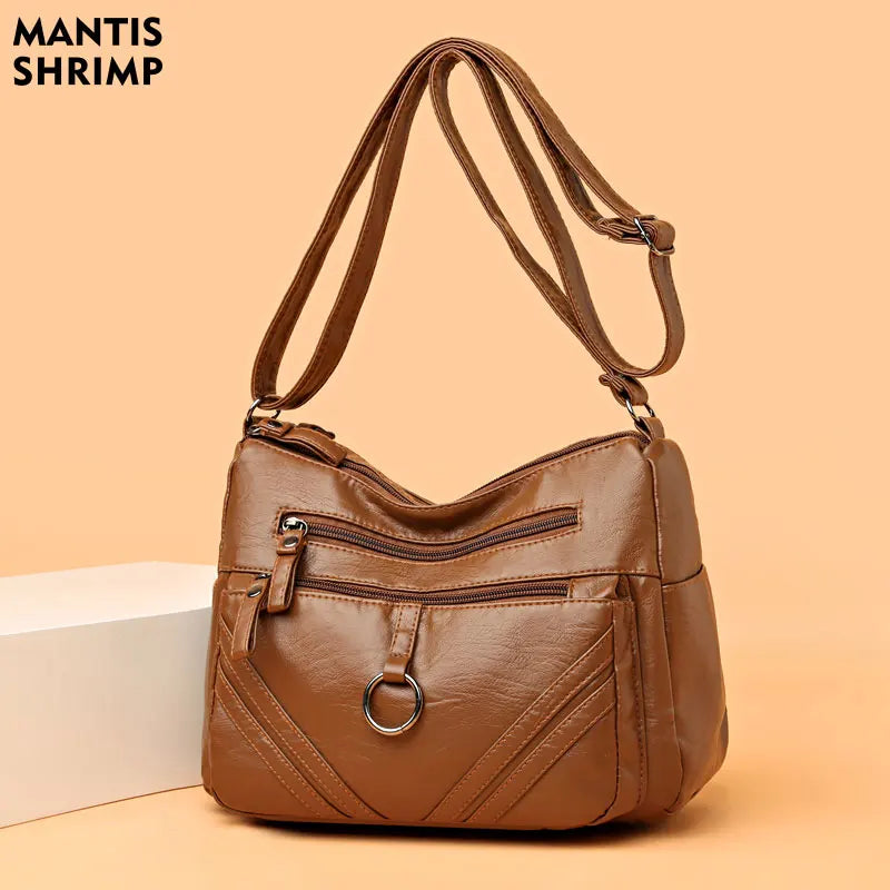 Women Crossbody Bag Large Capacity Tote Shoulder Bag Retro PU Handbag