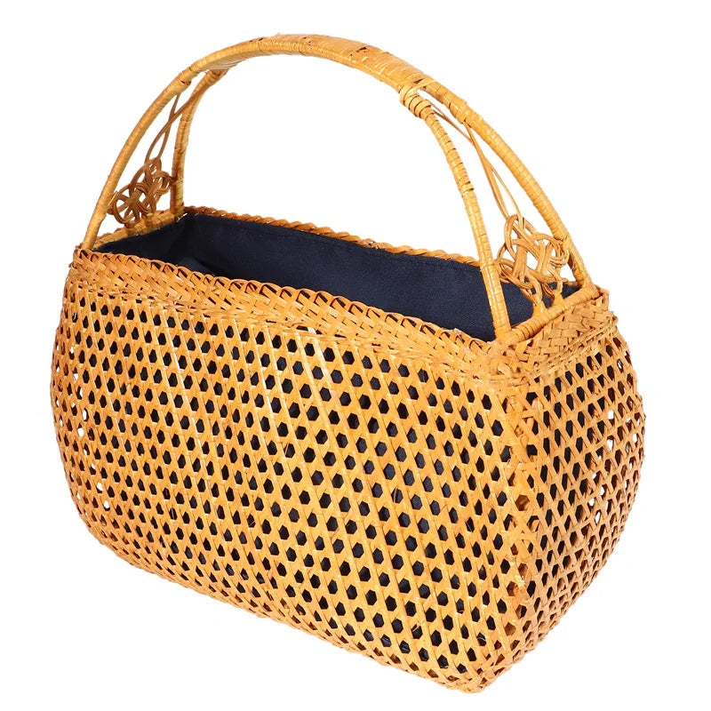 Women Bamboo Bags Bohemian Beach Handbag Lady Rattan Knitted Bag