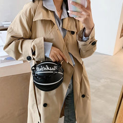 Women Basketball Round PU Leather Shoulder Crossbody Bag Tote Chain Satchel