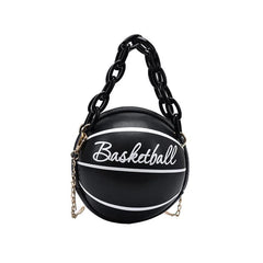 Women Basketball Round PU Leather Shoulder Crossbody Bag Tote Chain Satchel