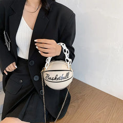 Women Basketball Round PU Leather Shoulder Crossbody Bag Tote Chain Satchel
