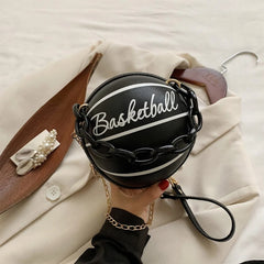 Women Basketball Round PU Leather Shoulder Crossbody Bag Tote Chain Satchel