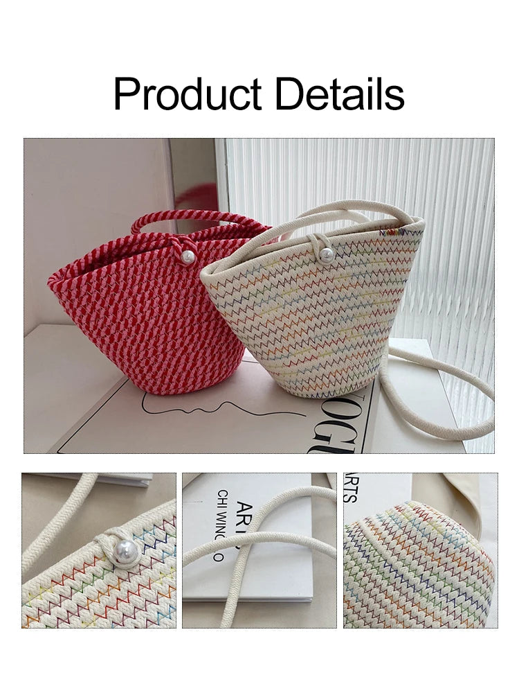 Women Beach Bucket Bag Straw Woven Purses Handbags Crochet Knitting