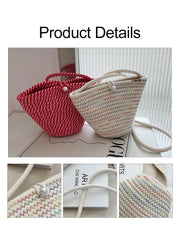 Women Beach Bucket Bag Straw Woven Purses Handbags Crochet Knitting
