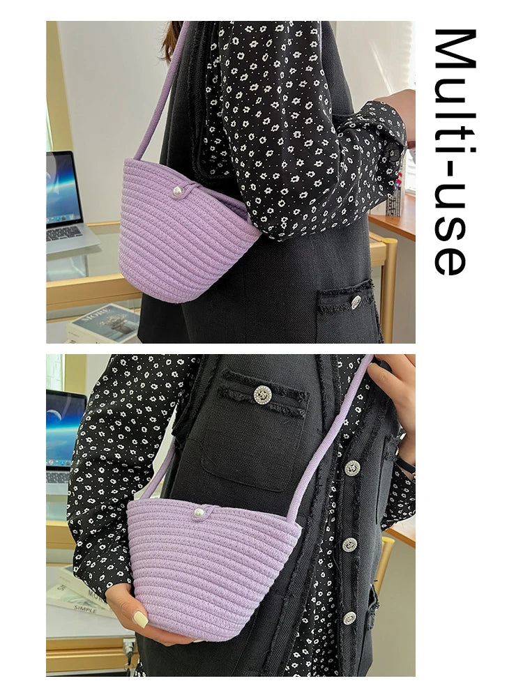 Women Beach Bucket Bag Straw Woven Purses Handbags Crochet Knitting