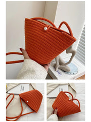 Women Beach Bucket Bag Straw Woven Purses Handbags Crochet Knitting