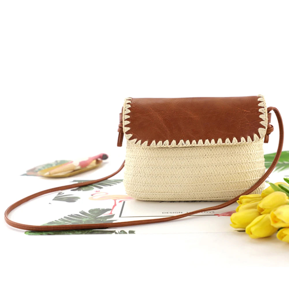 Women Beach Hand-woven Shoulder Bag Lady Vacation Small Messenger Bag