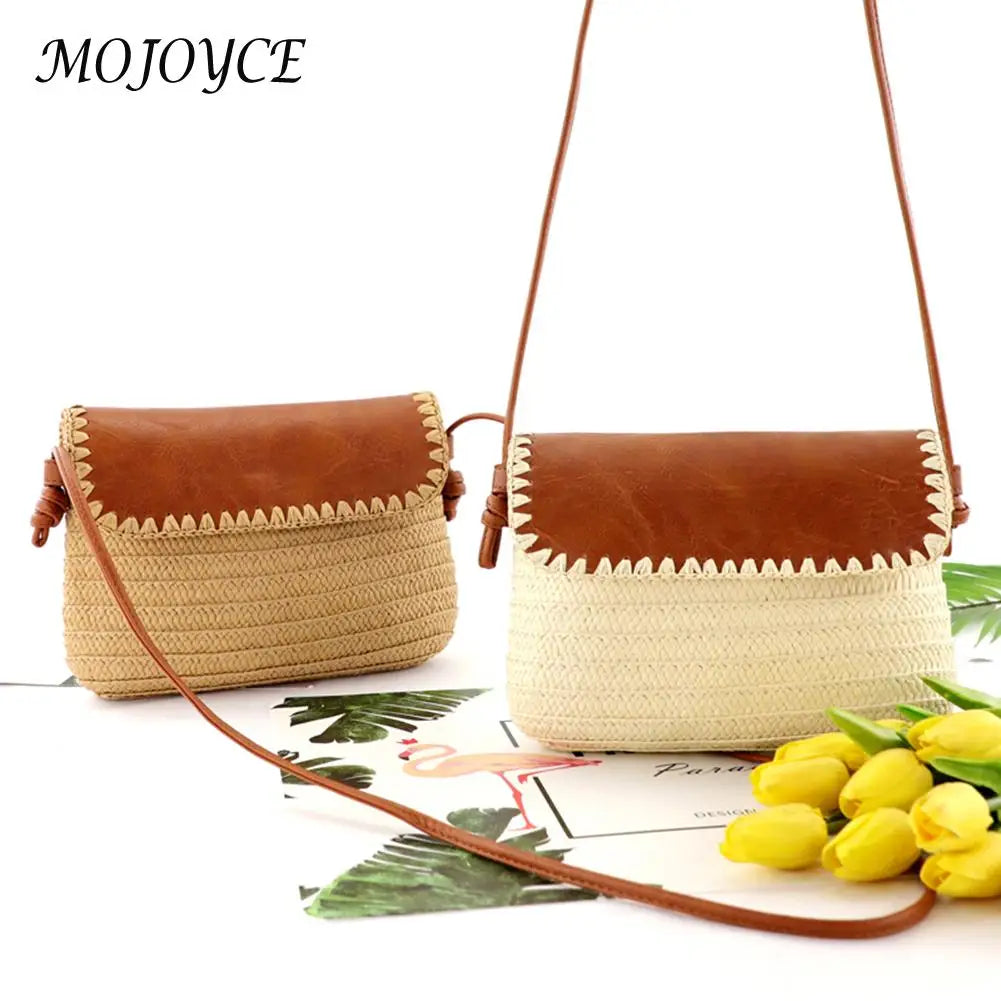 Women Beach Hand-woven Shoulder Bag Lady Vacation Small Messenger Bag