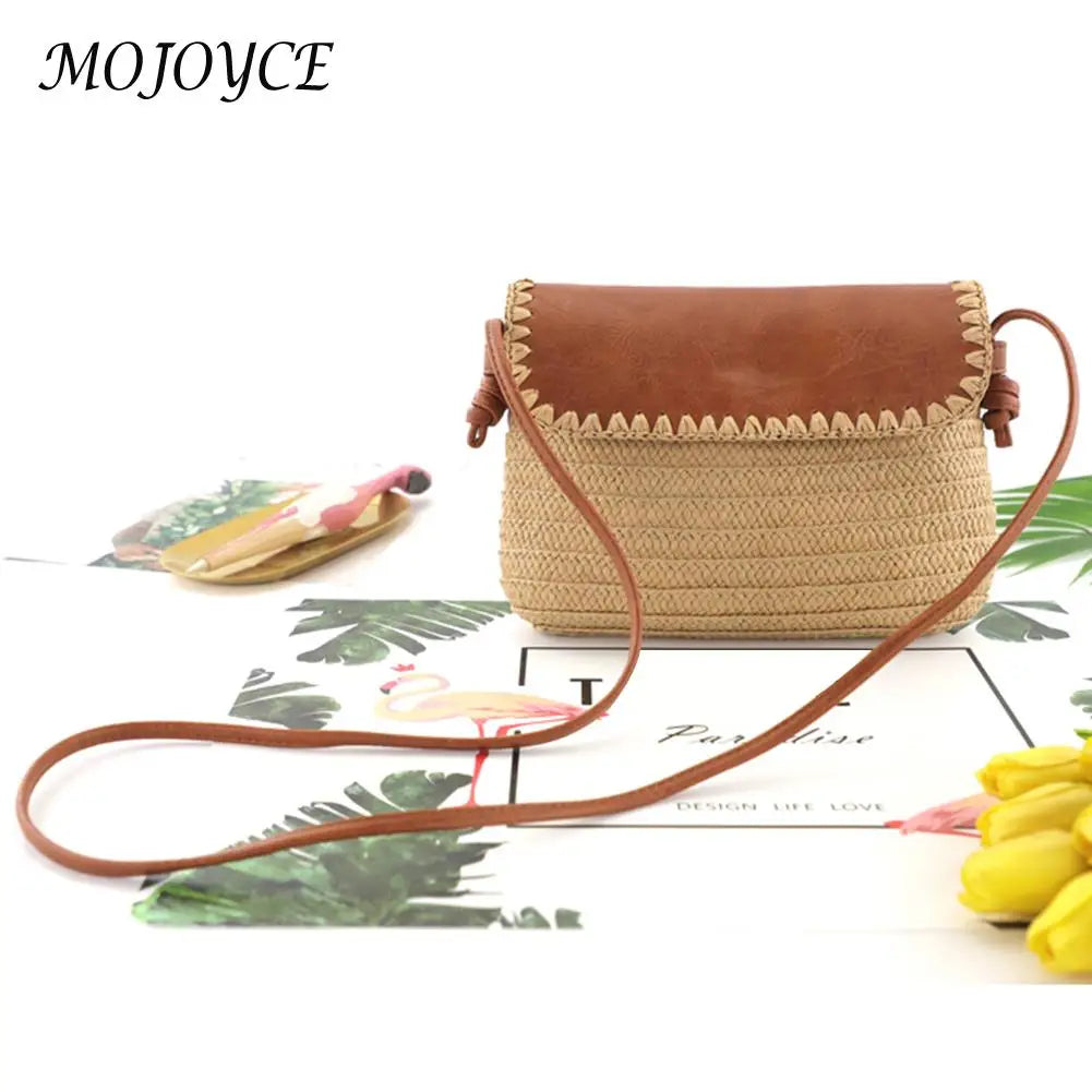 Women Beach Hand-woven Shoulder Bag Lady Vacation Small Messenger Bag