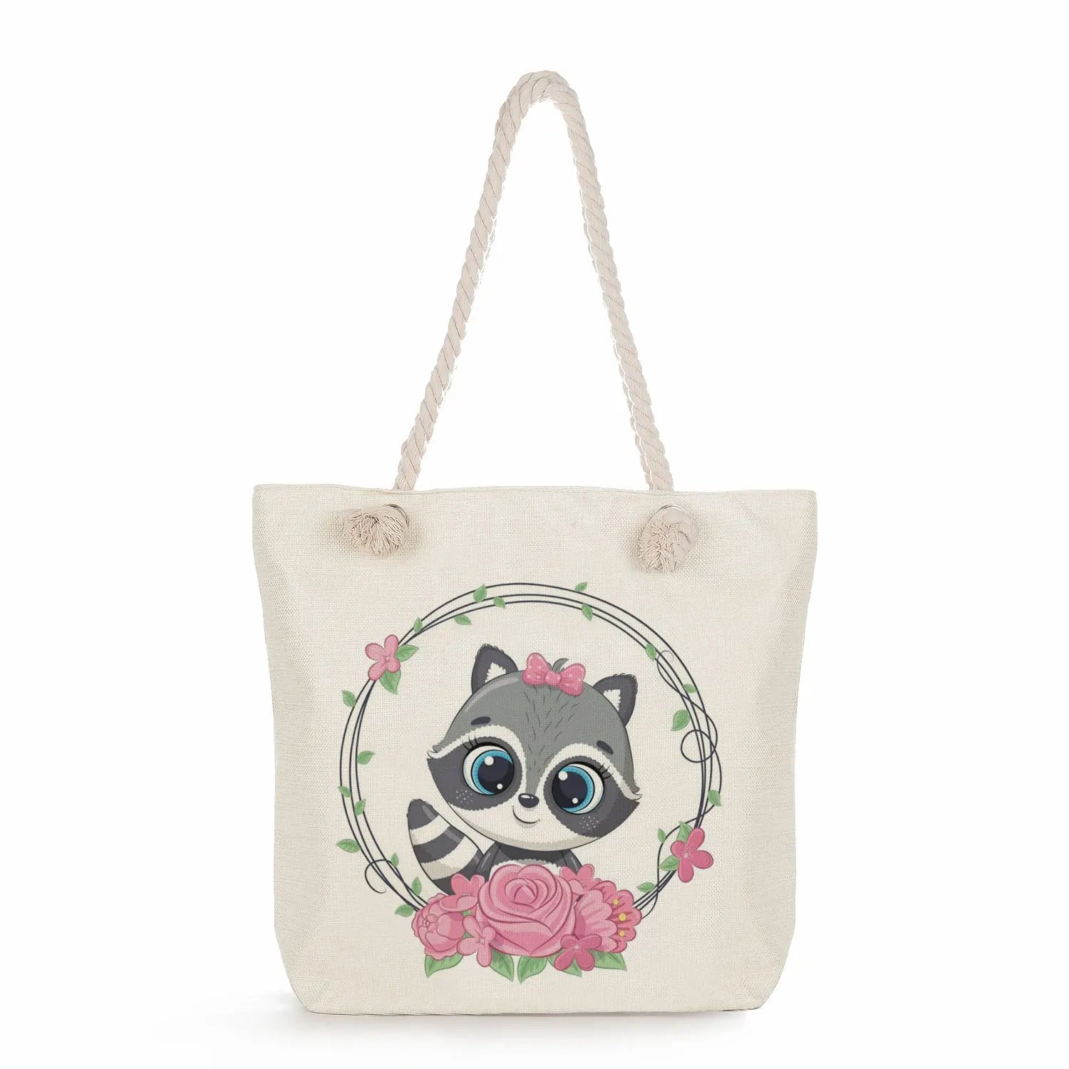 Floral Panda Raccoon Print Beach Shoulder Bag