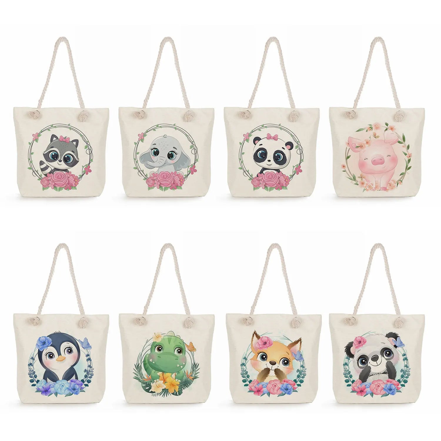 Floral Panda Raccoon Print Beach Shoulder Bag