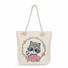Floral Panda Raccoon Print Beach Shoulder Bag
