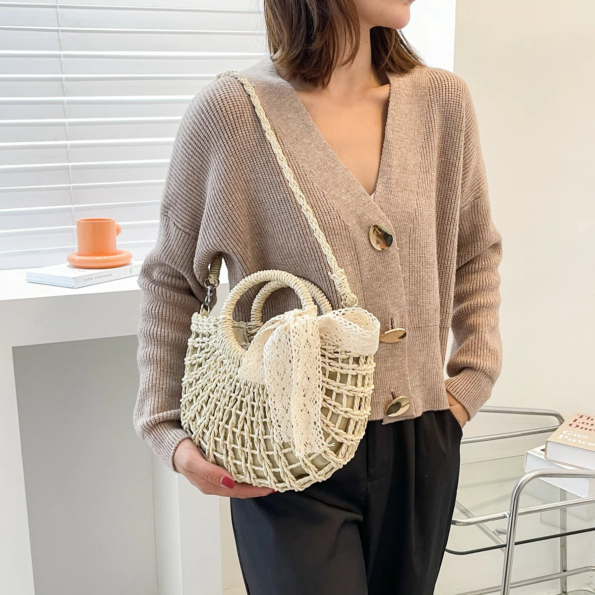 Women Beach Woven Straw Shoulder Messenger Bag Crossbody Handbag
