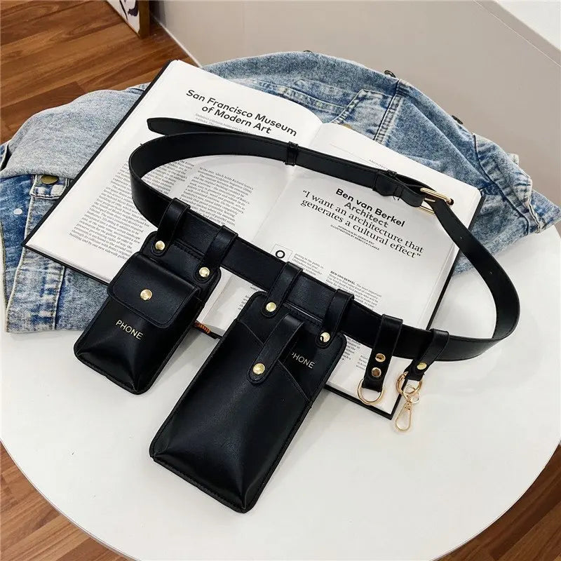 Women Belt Bag Two Pocket Waist Bag Belt Phone Purse Fanny Packs
