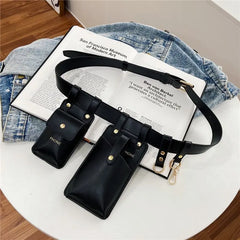 Women Belt Bag Two Pocket Waist Bag Belt Phone Purse Fanny Packs