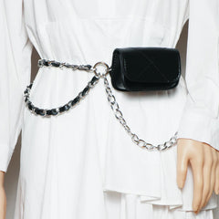 Women Belt Bag Fanny Pack Rhombus Chain Banana Bag for Summer Travel