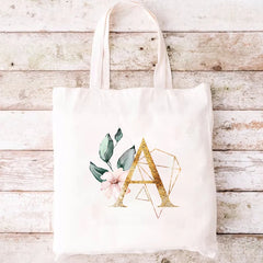 Pink Flower Initial Name Pattern Canvas Shoulder Bag