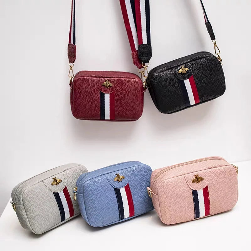 Women Crossbody Shoulder Bag Bee Diamonds Panelled Striped Messenger Bag