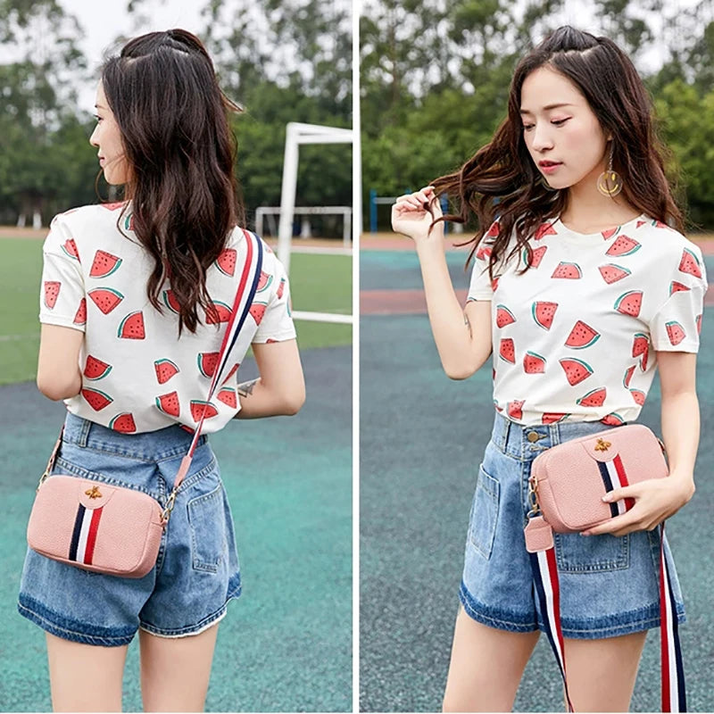 Women Crossbody Shoulder Bag Bee Diamonds Panelled Striped Messenger Bag