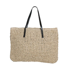 Boho Vintage Straw Tote Bag with Leather Handle Zipper Closure