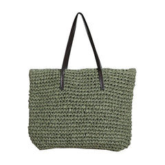 Bohemian Straw Tote Bag with Faux Leather Handle