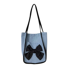 Women Bow Canvas Shopper Bag French Bow Denim Armpit Shoulder Bag