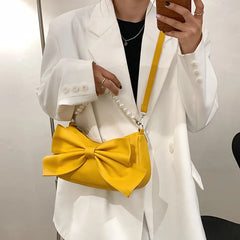 Women Bow Handbag Messenger Bag Soft Leather Shoulder Bag