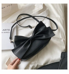 Women Bow Handbag Messenger Bag Soft Leather Shoulder Bag