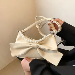 Women Bow Handbag Messenger Bag Soft Leather Shoulder Bag