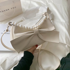 Women Bow Handbag Messenger Bag Soft Leather Shoulder Bag
