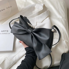 Women Bow Handbag Messenger Bag Soft Leather Shoulder Bag