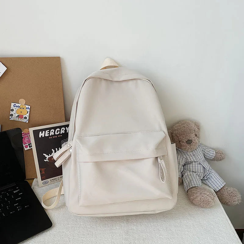 Solid Nylon Backpack for Travel College School Bag