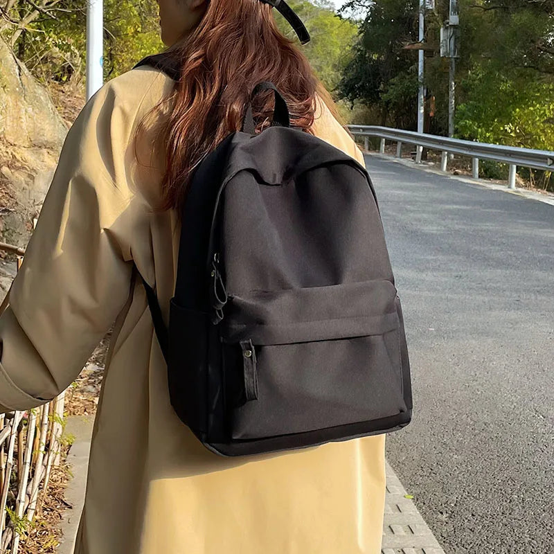 Solid Nylon Backpack for Travel College School Bag