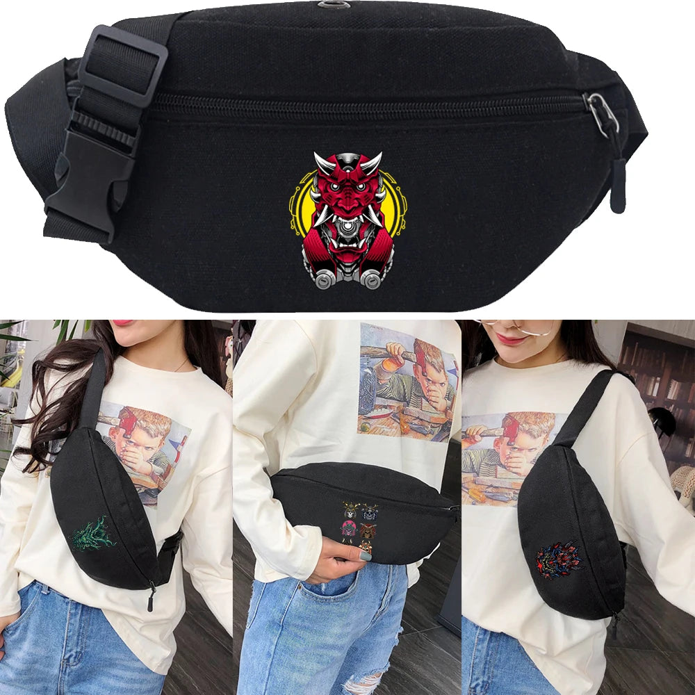 Monster Print Outdoor Sports Bag Canvas Waist Bag Crossbody Banana Bag